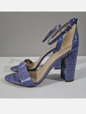 Sam Edelman Yaro Block Heel Sandal 10 Purple Croc Embossed Leather Ankle Strap